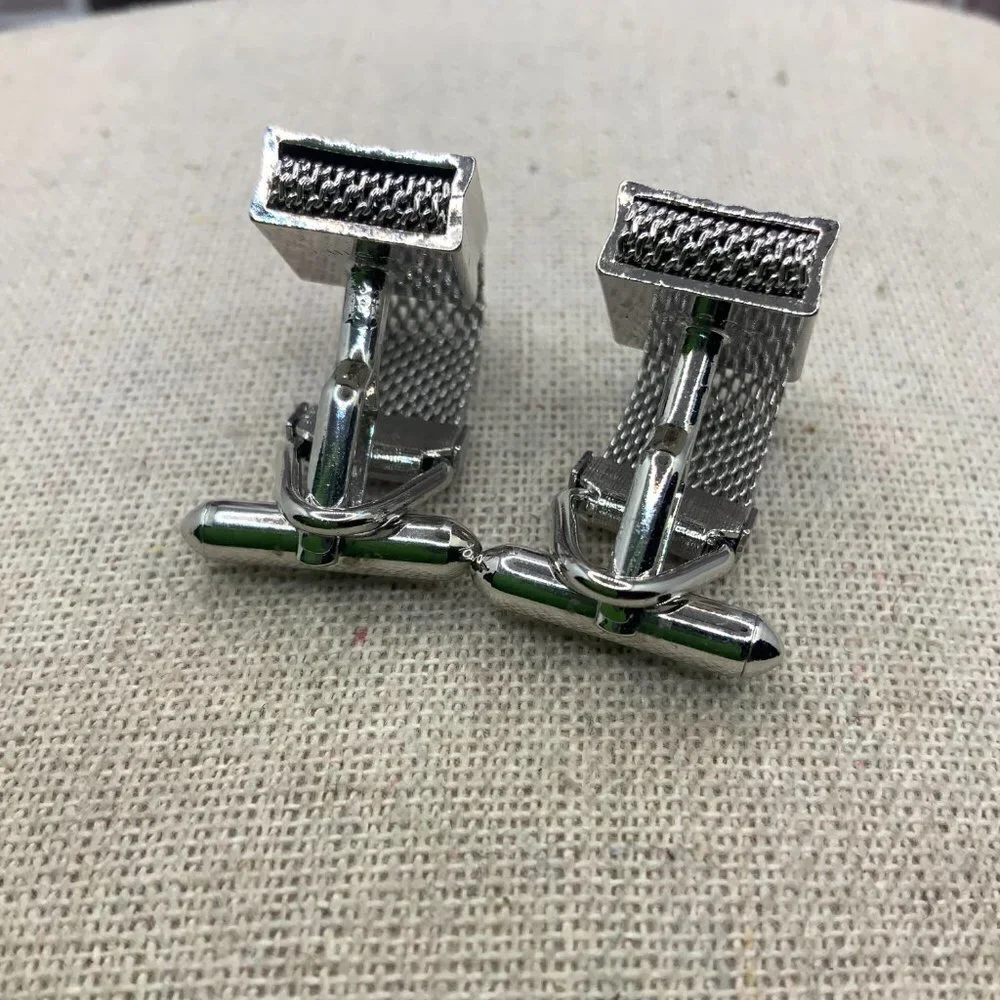Swank Vintage Silver Tone Mesh Cuff Links